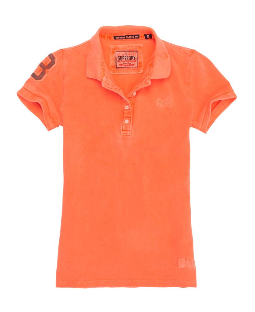 Womens Vintage Hit Pique Polo in Fluro Coral | Superdry Womens Vintage Hit Pique Polo in Fluro Coral | Superdry
