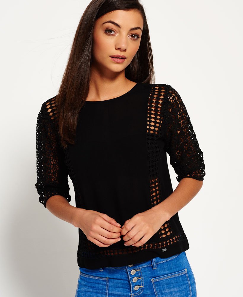 Women's Diamond Lace Top in Black | Superdry US