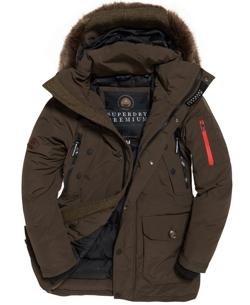 Men's Premium Down Trans-Alps Parka Jacket in Khaki | Superdry CA-EN