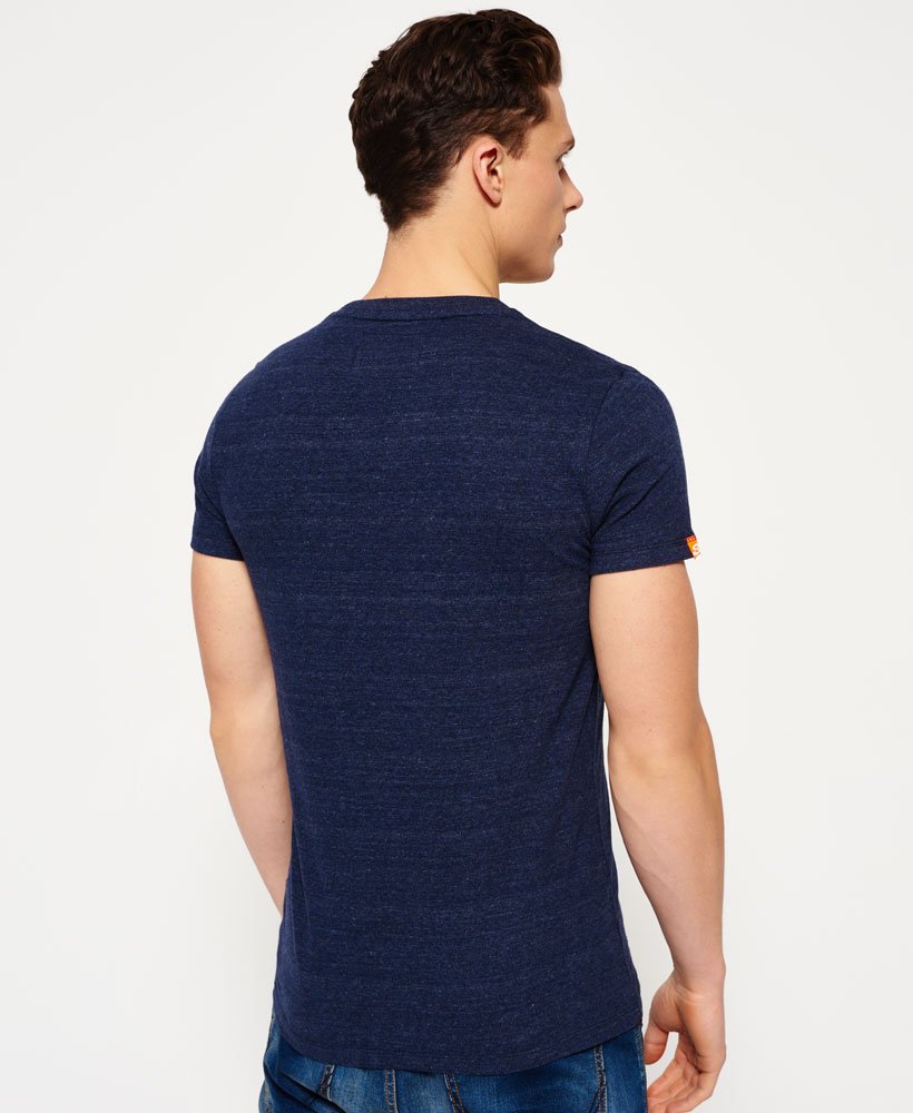 Mens - Vintage Embroidered V-neck T-shirt in Navy | Superdry UK