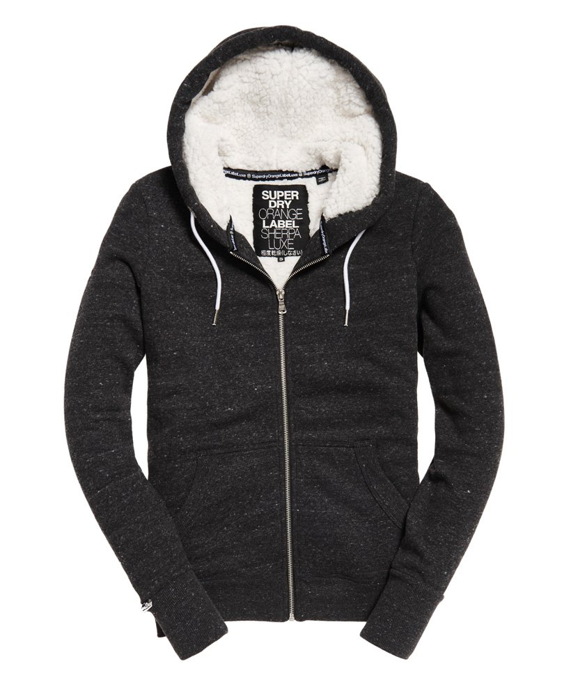Womens - Orange Label Luxe Sherpa Zip Hoodie in Dark Grey | Superdry