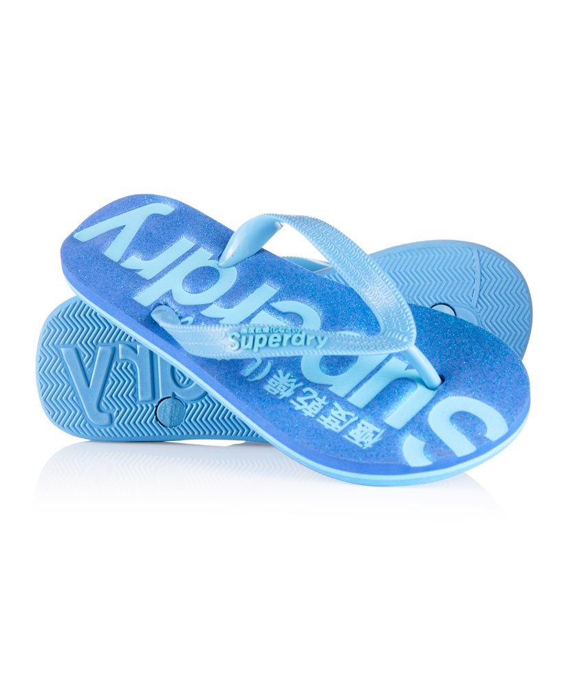 blue sparkly flip flops