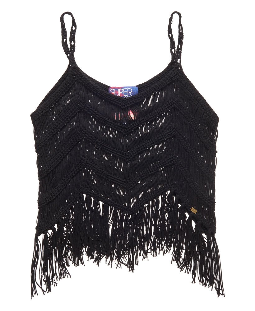 Womens - Zea Tassel Crochet Top in Black | Superdry