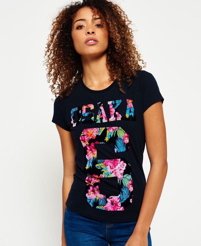 PapoeaNieuwGuinea Aanpassing Onderscheid Women's Osaka Tropical Flock T-shirt in Navy | Superdry US
