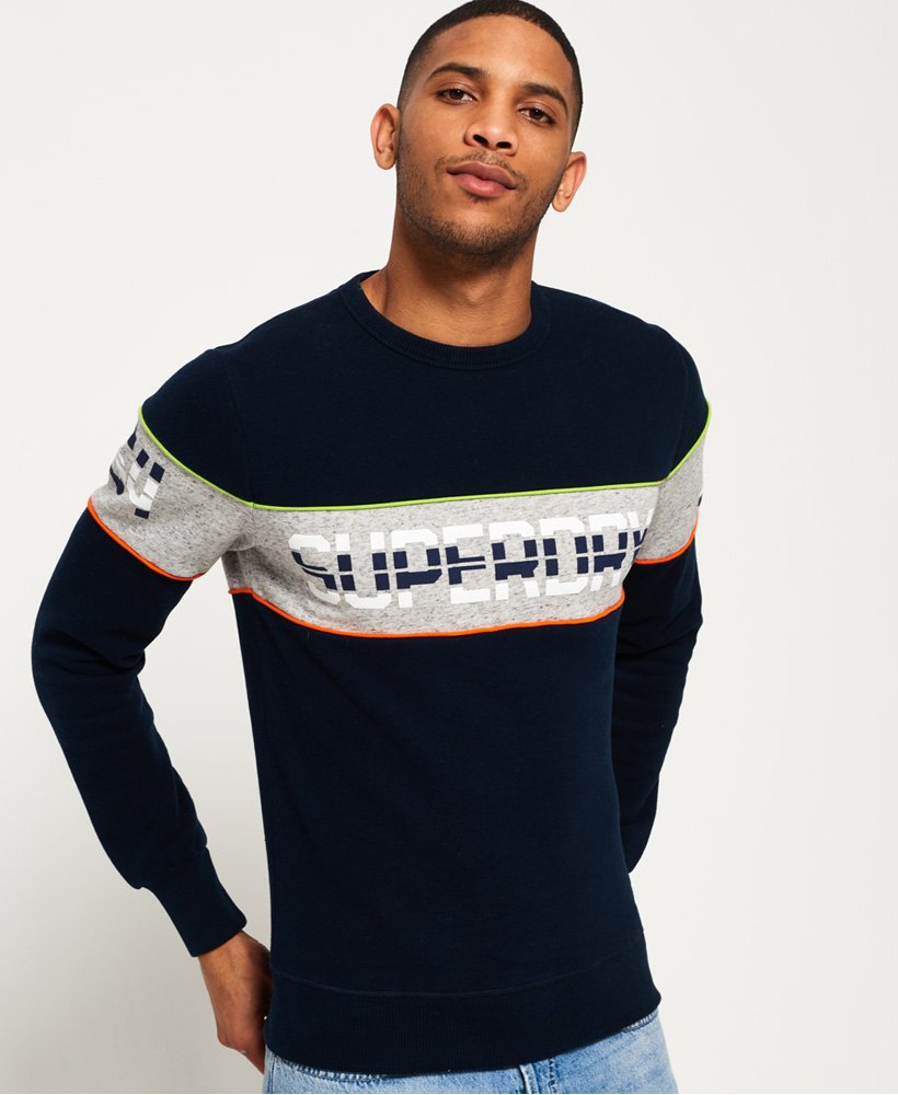 Mens - Retro Stripe Sweatshirt in Three Pointer Navy | Superdry UK