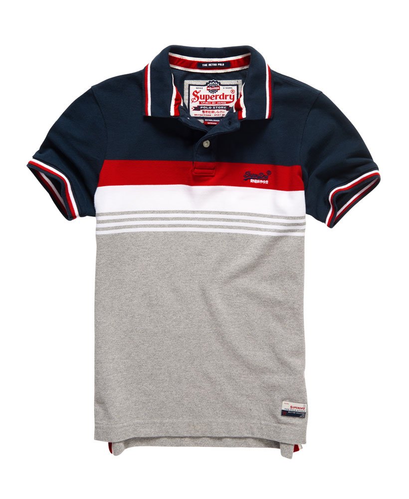 Men's Retro Chest Stripe Pique Polo Shirt in Eclipse Navy/red | Superdry US
