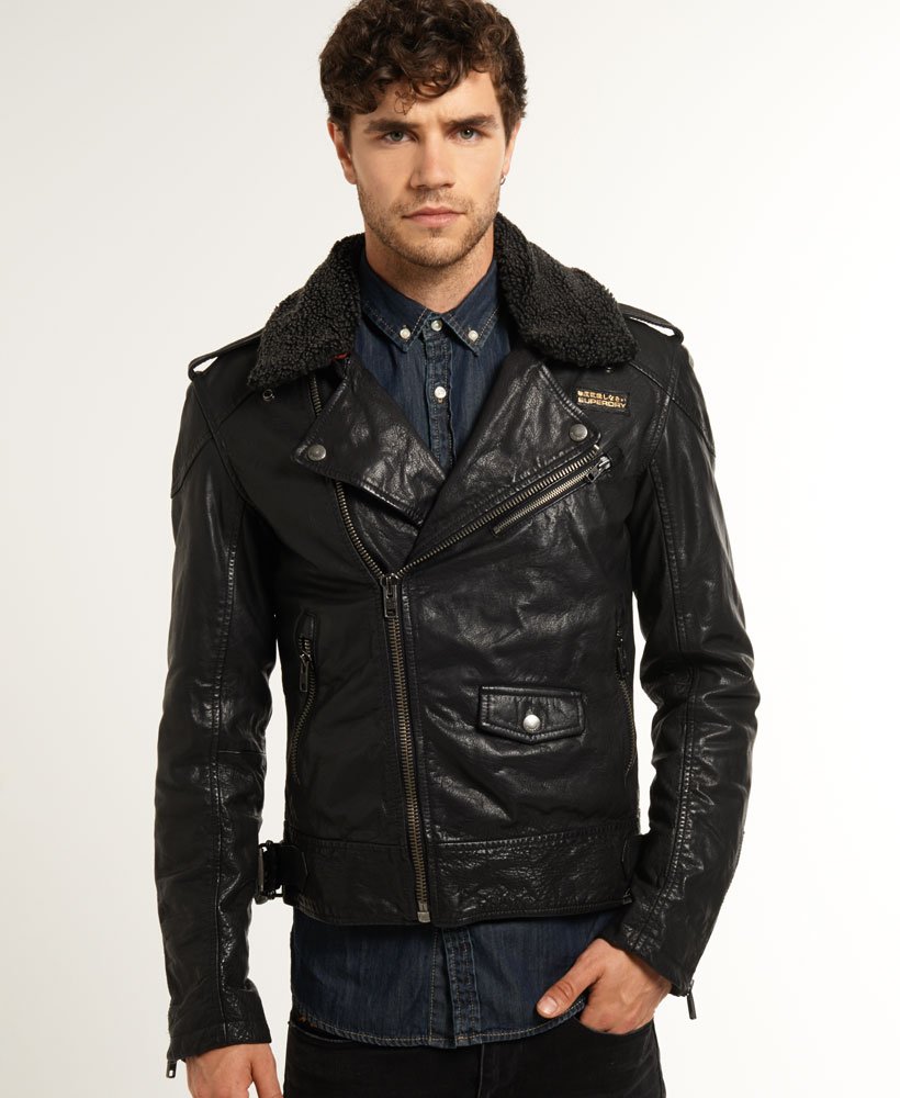 Mens - Track Biker Jacket in Jet Black | Superdry