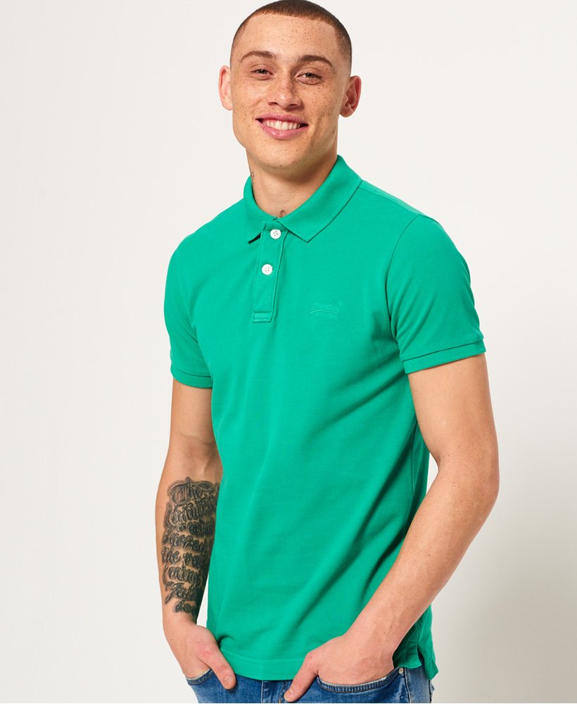 Mens - Vintage Destroyed Pique Polo Shirt in Riviera Green | Superdry UK