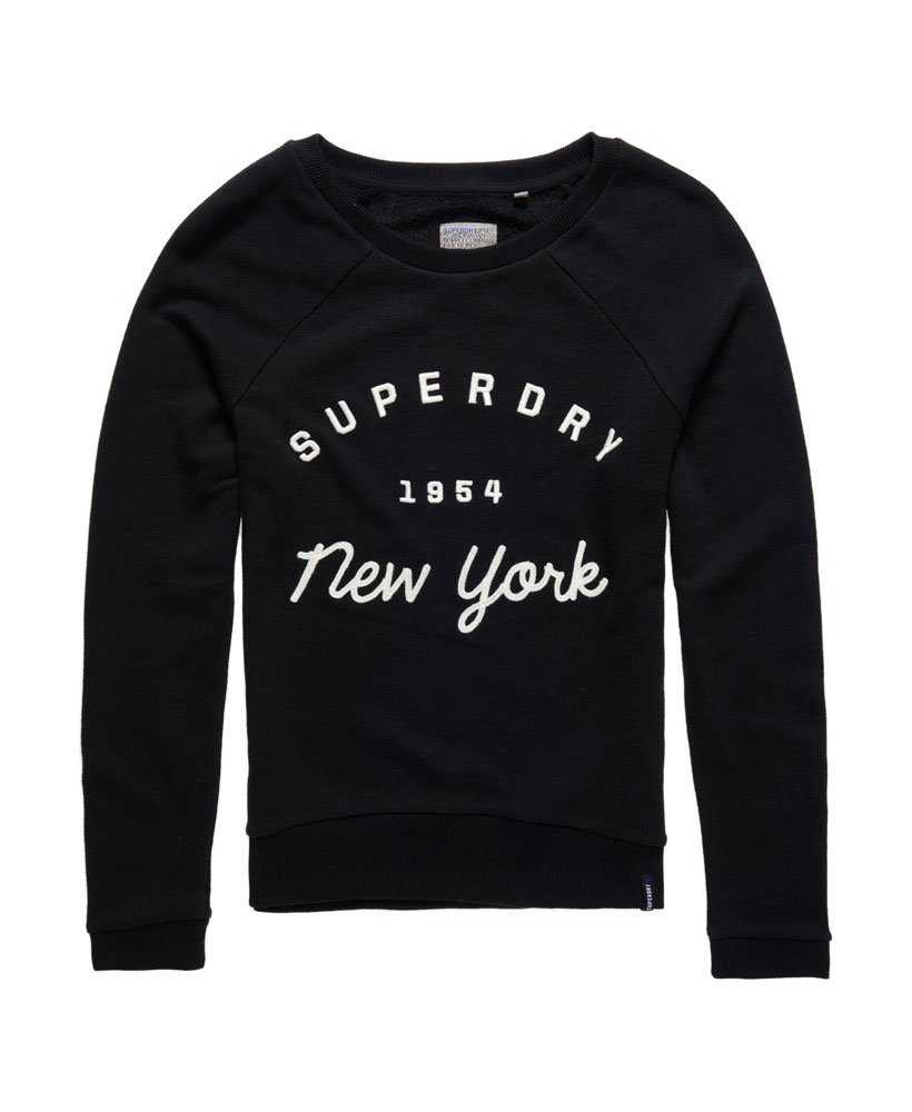 Womens - Applique Raglan Crew Sweatshirt in Black | Superdry