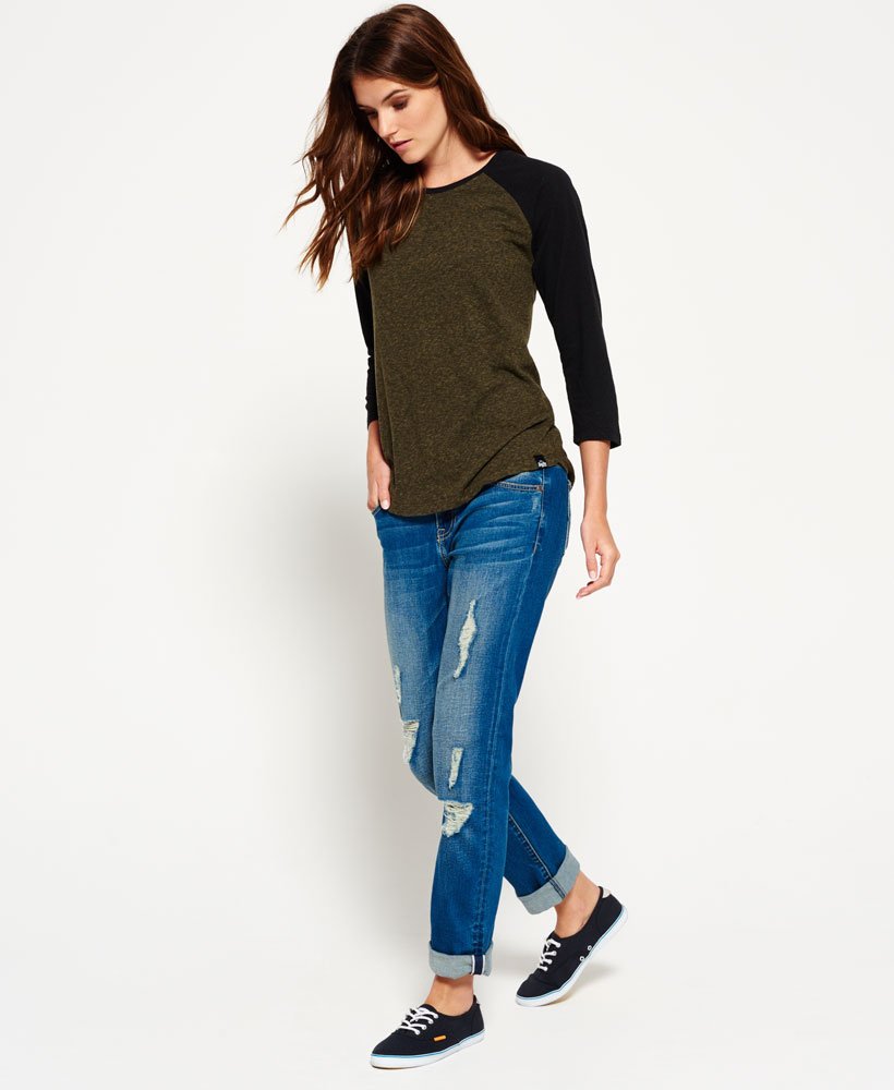 Womens Baseball Top in Khaki/black Superdry