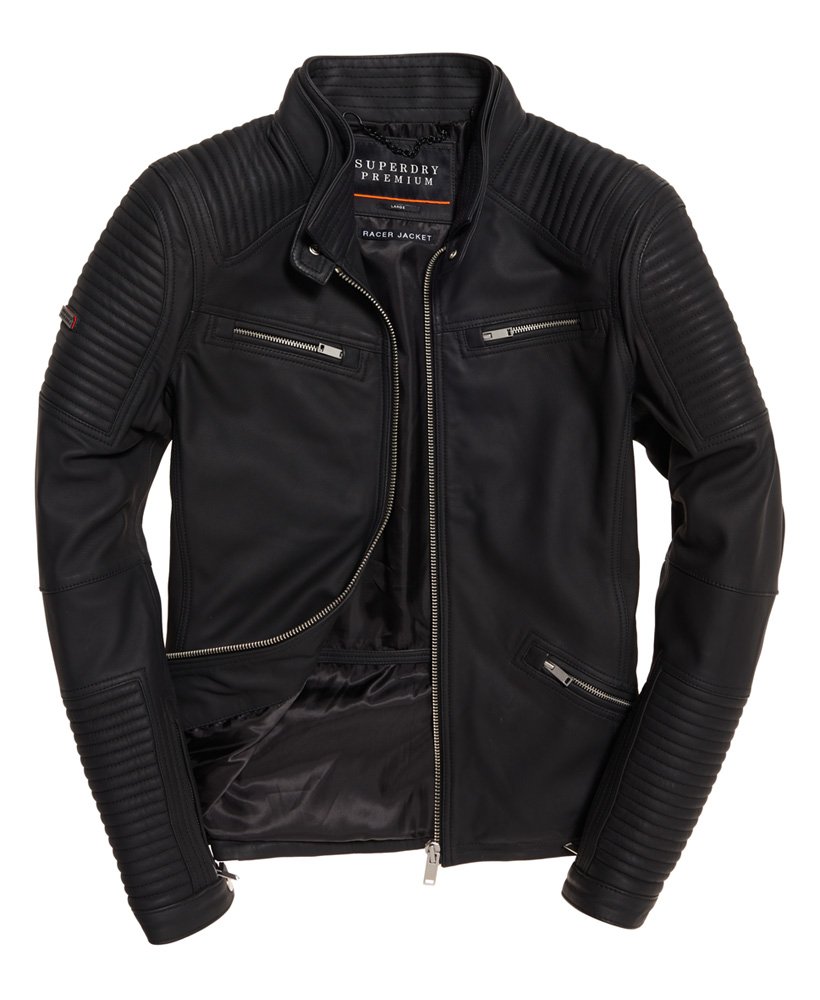 Men's Premium Leather Racer Jacket in Black | Superdry CA-EN