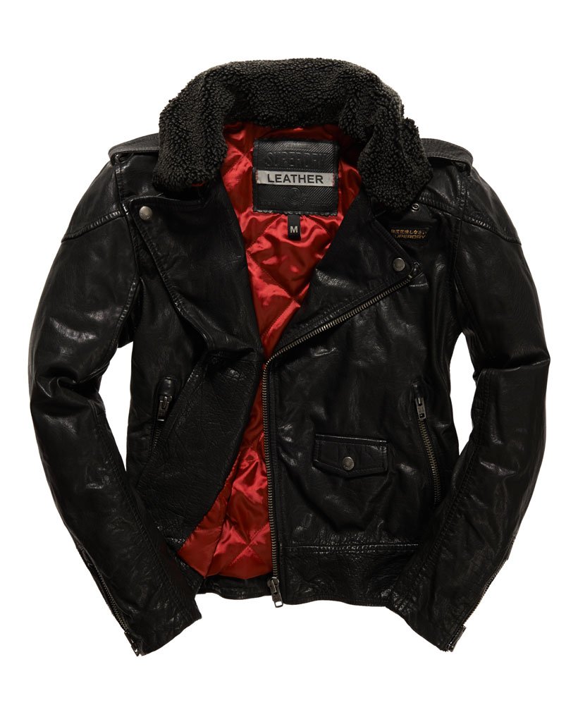 Mens Track Biker Jacket in Jet Black Superdry