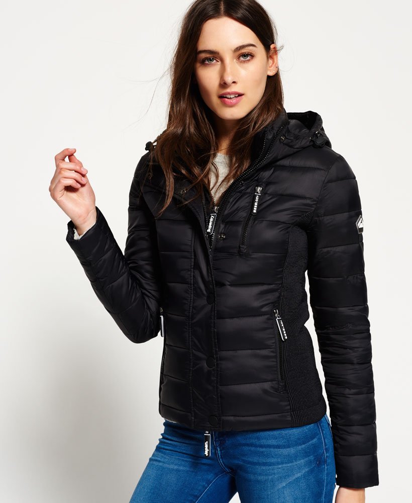 Women's Hooded Slim Double Zip Jacket in Black Superdry CA-EN