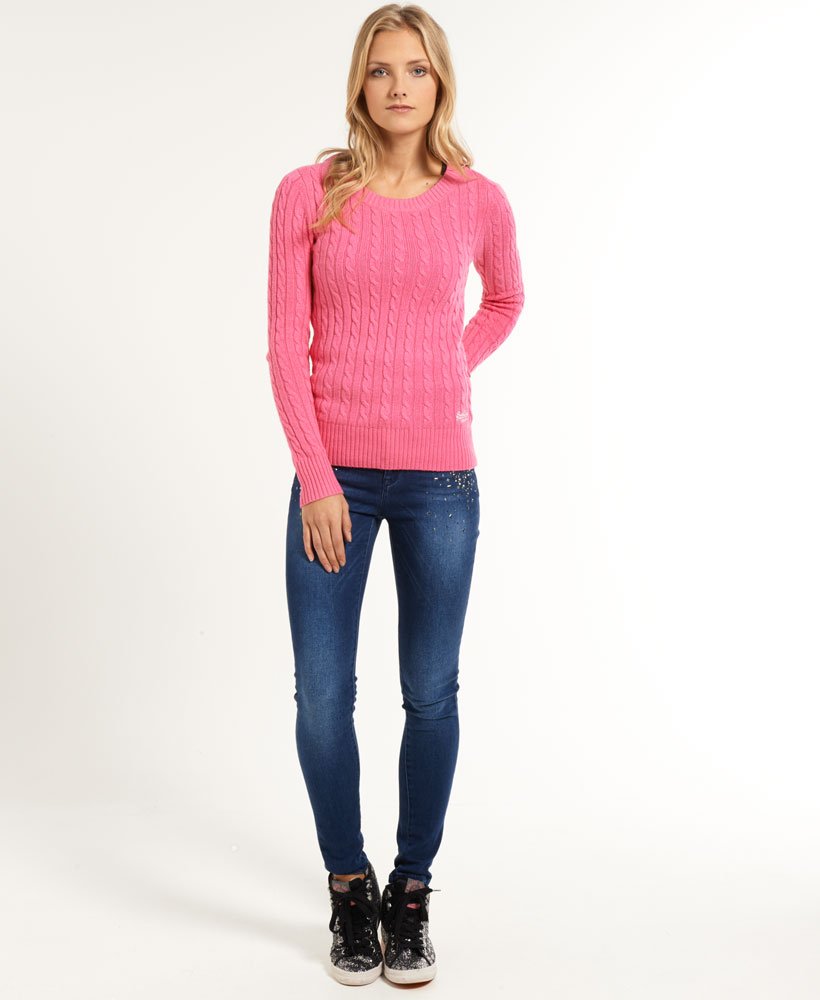 Womens Croyde Cable Crew Neck Jumper In Pink Superdry