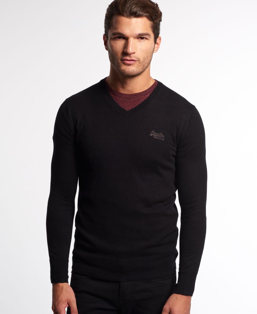 Mens - Orange Label V-Neck Jumper in Black | Superdry