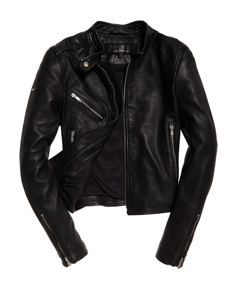 Womens - Malibu Leather Racer Jacket in Black | Superdry UK