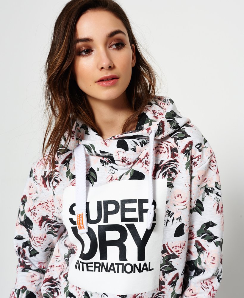 Womens - International Boxed All Over Print Cropped Hoodie in Ice Marl ...