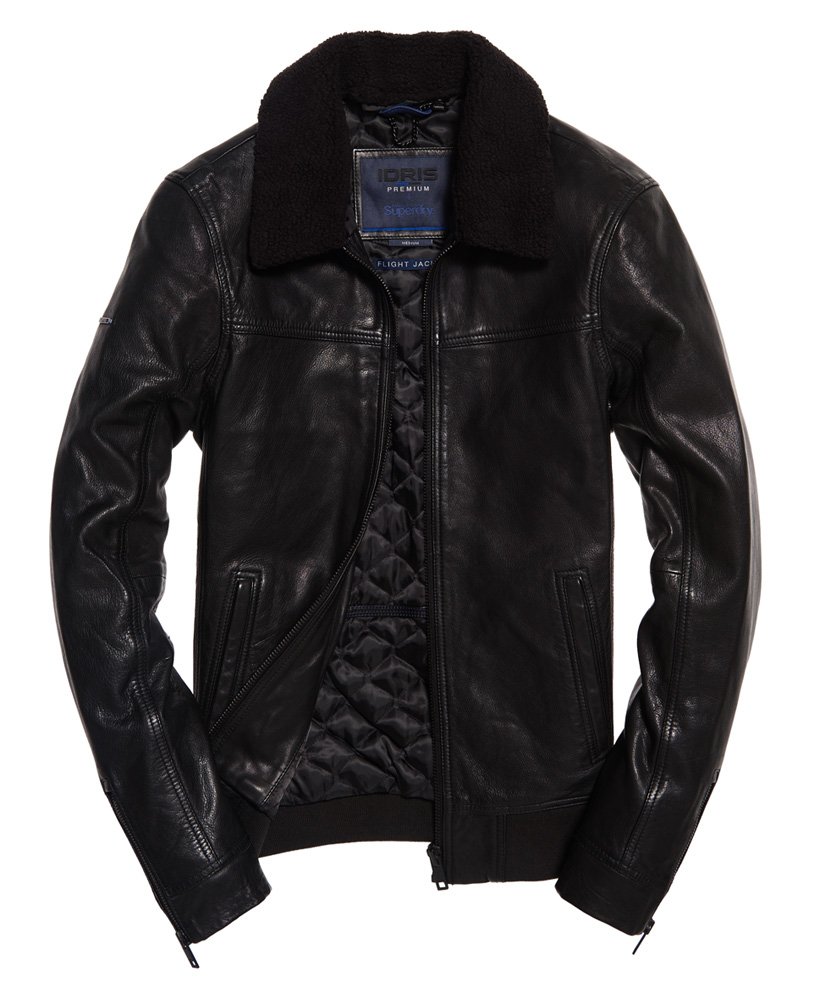 Superdry IE Iconic Sherpa Collar Leather Flight Jacket - Men's Jackets ...