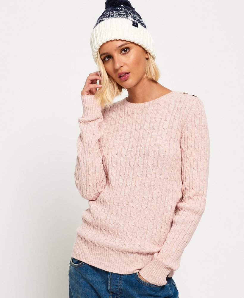Womens Croyde Cable Knit Jumper In Pink Superdry Uk
