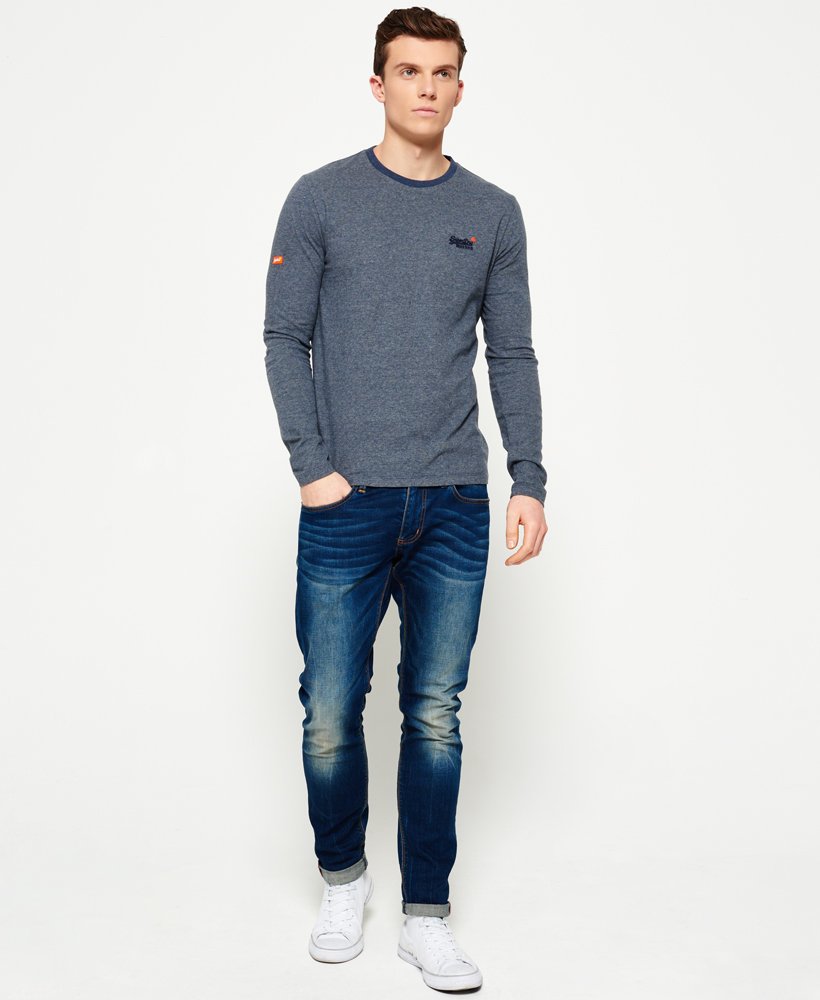 Men's - Orange Label Textured T-shirt in Navy Feeder Stripe | Superdry UK
