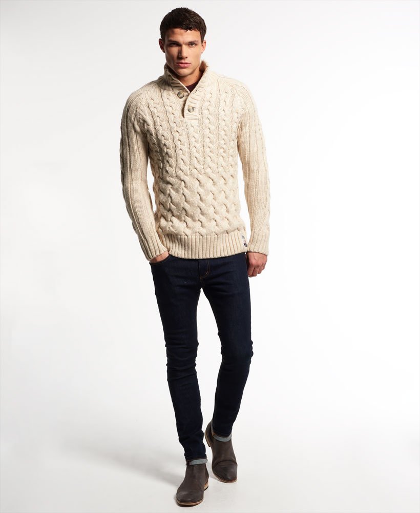 Mens - Ultimate Cable Henley Jumper in Cream | Superdry