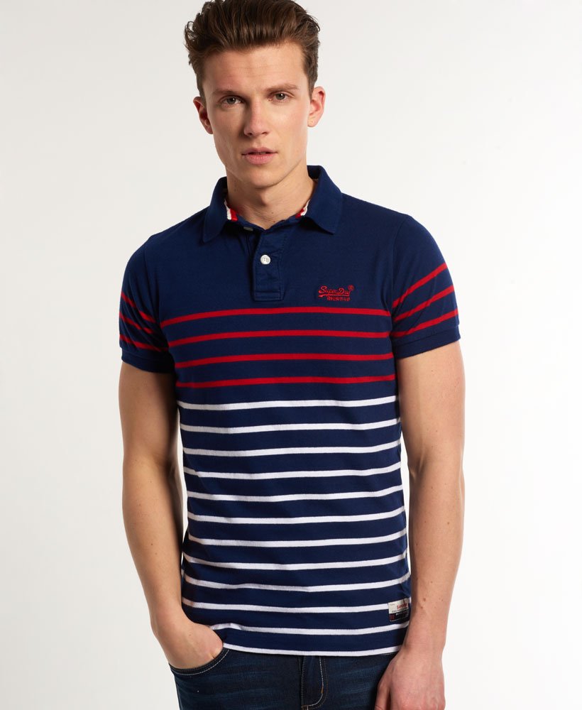 Mens - Chest Band Breton Polo Shirt in Navy | Superdry UK