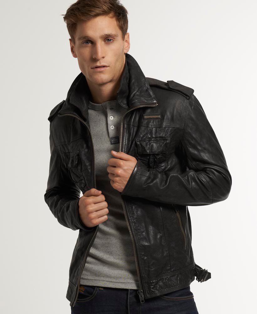 Mens - Ryan Leather Jacket in Darkest Brown | Superdry