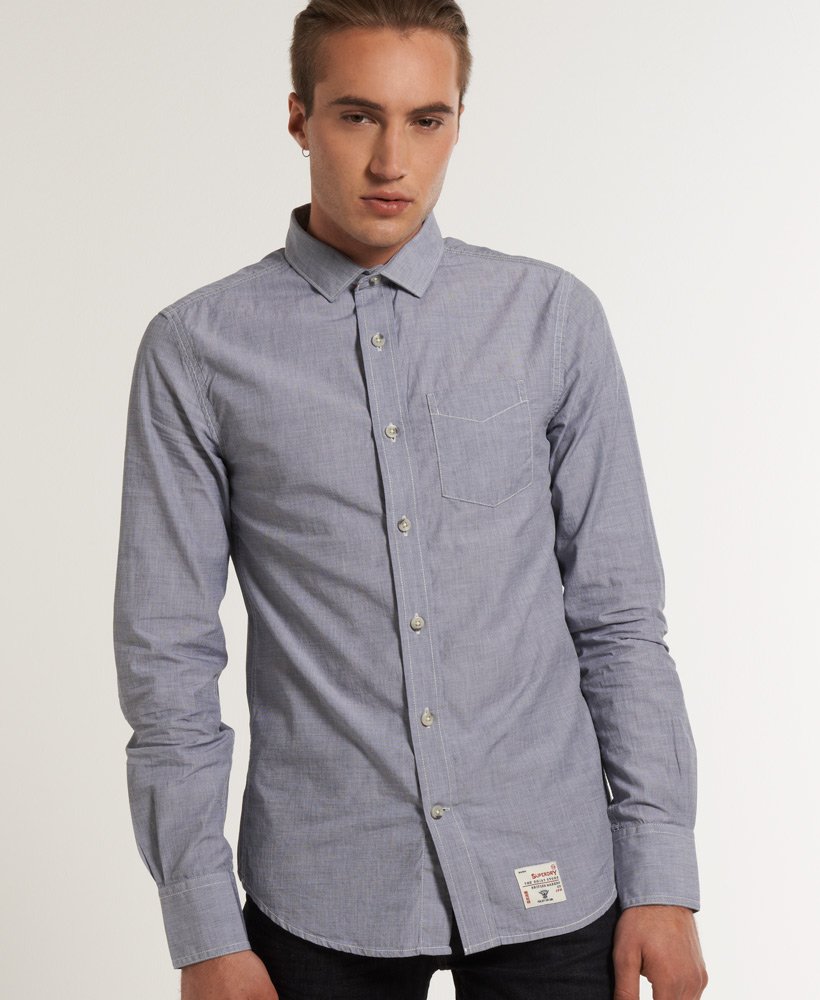 Mens - Laundered Shirt in End On End Navy | Superdry