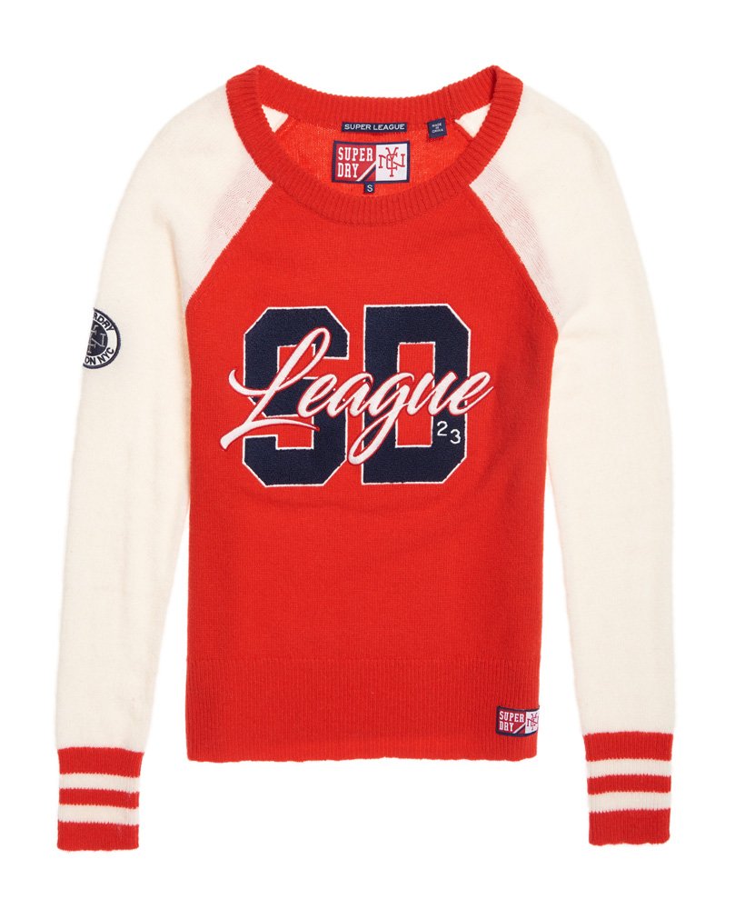 Womens - Team SD Varsity Knit Jumper in Tailgate Red | Superdry UK