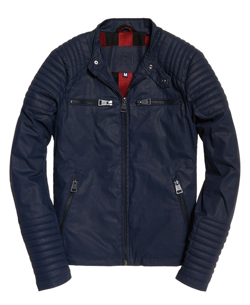 Superdry Leading Biker Wax Jacket Mens Idris Jackets and Coats