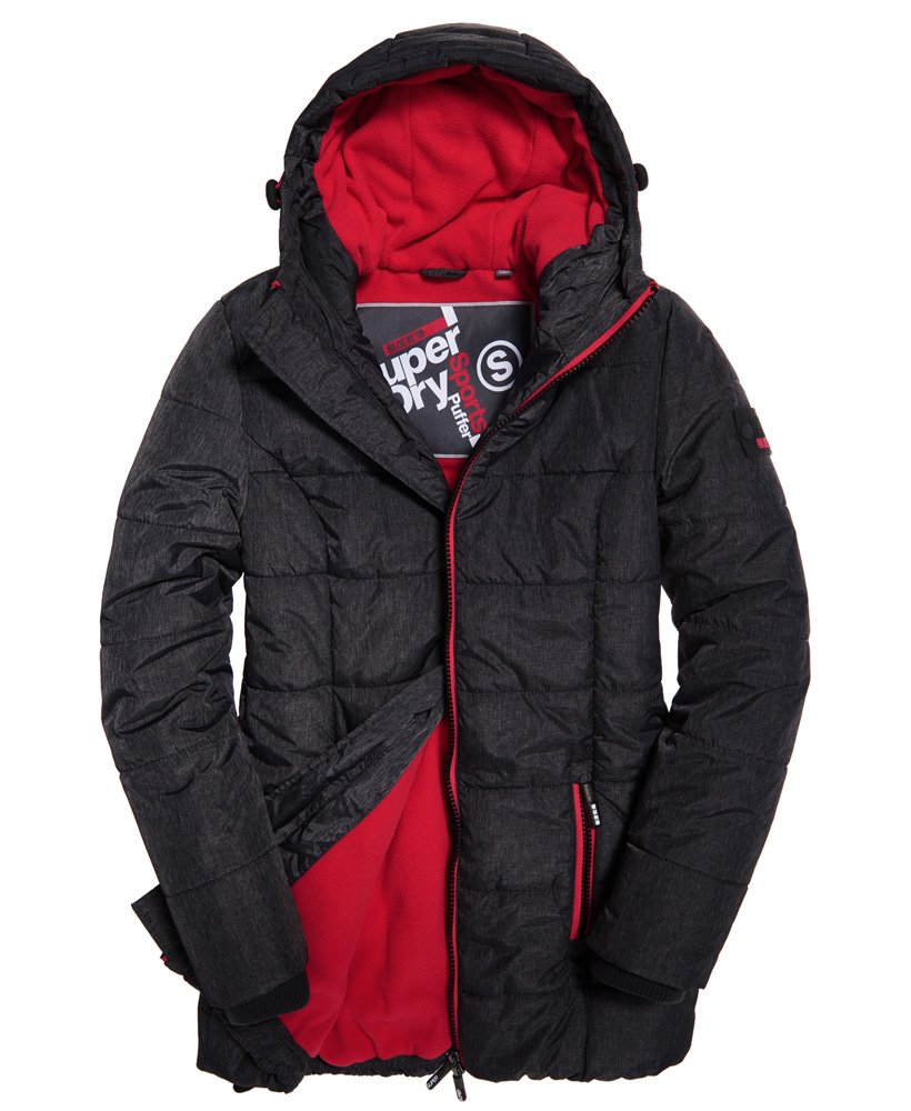 Womens - Tall Sports Puffer Jacket in Black Marl/rebel Red | Superdry UK