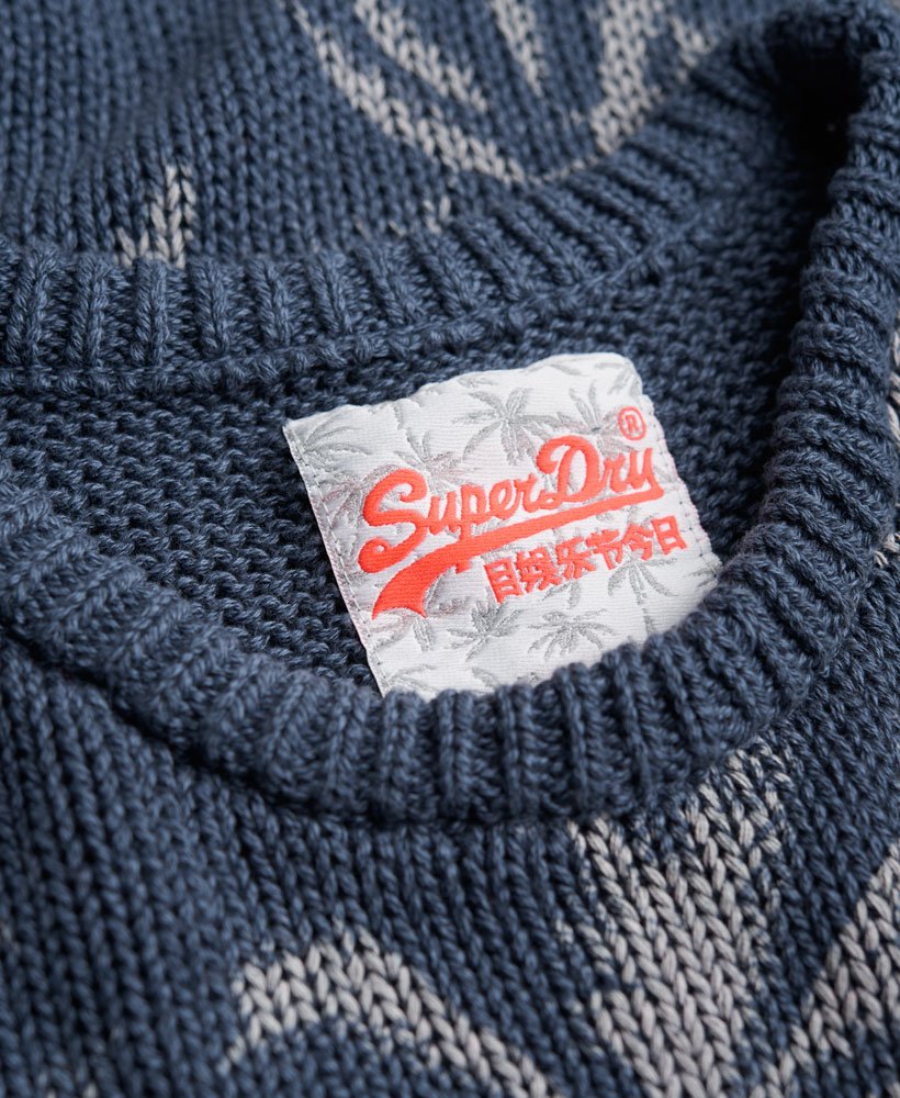 Womens - Palm Print Slouch Knit Jumper in Denim | Superdry