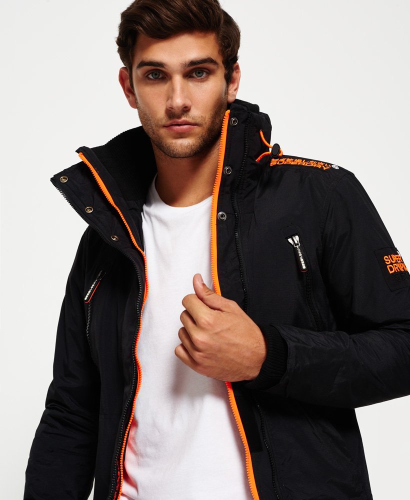 Mens - Polar SD-Windattacker Jacket in Black/fluro Orange | Superdry