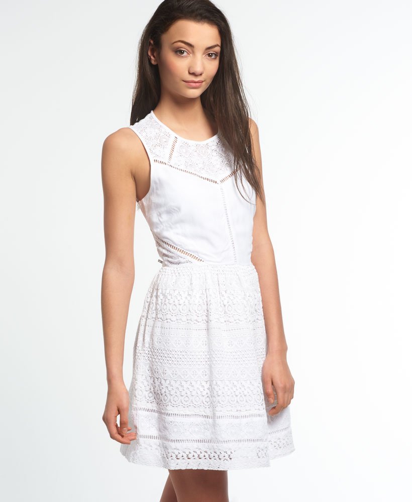 Womens - Lace Panel Skater Dress in White | Superdry UK