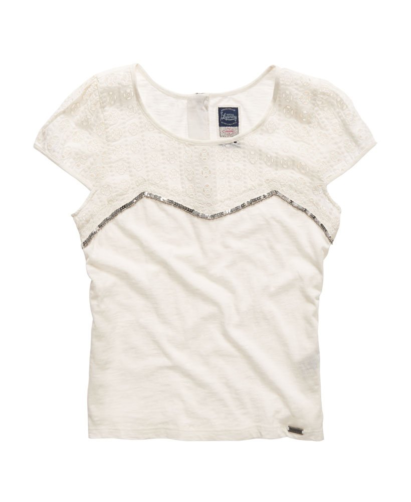 Womens - Broderie Panel Top in White | Superdry