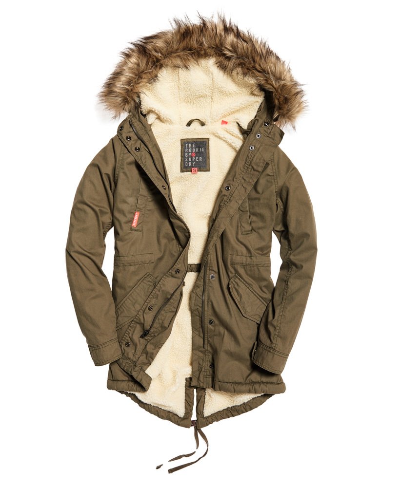 Womens Heavy Weather Rookie Fishtail Parka Coat in Deepest Army