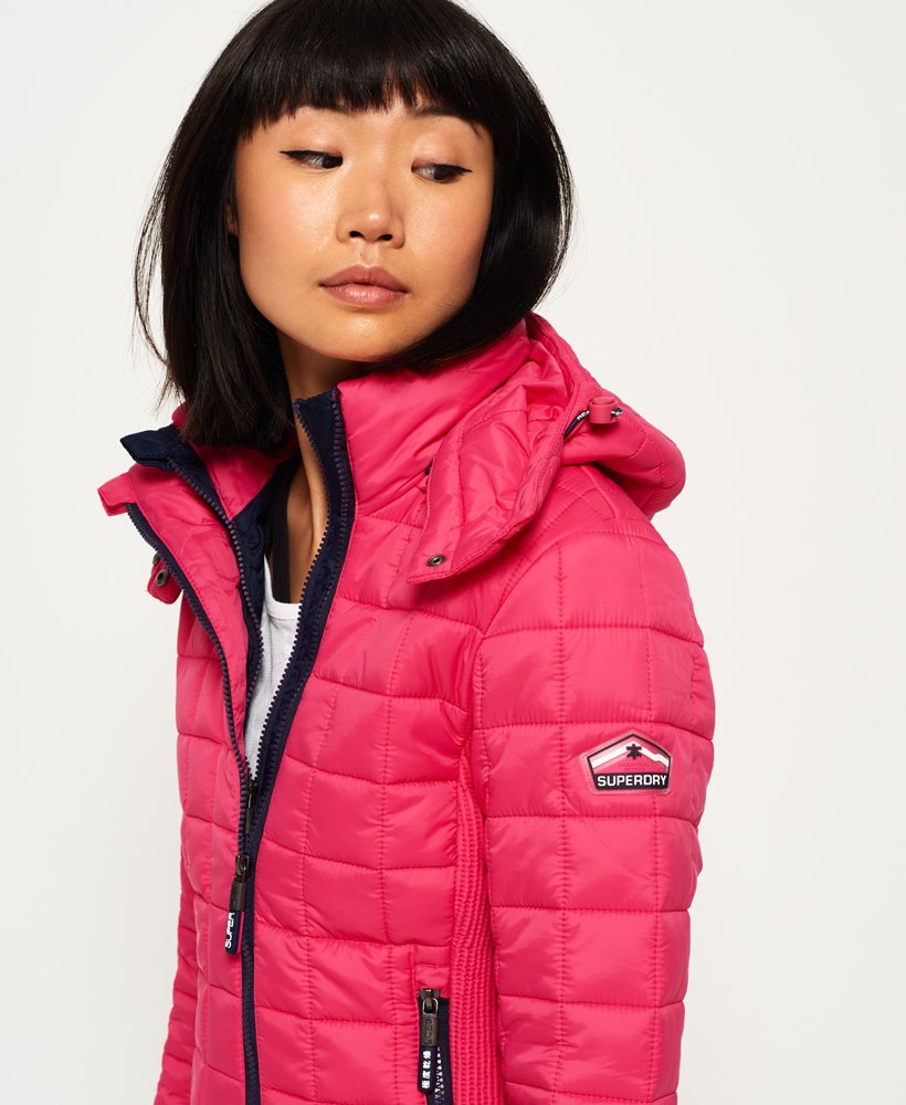 Womens - Hooded Box Quilt Fuji Jacket in Sport Code Pink | Superdry UK