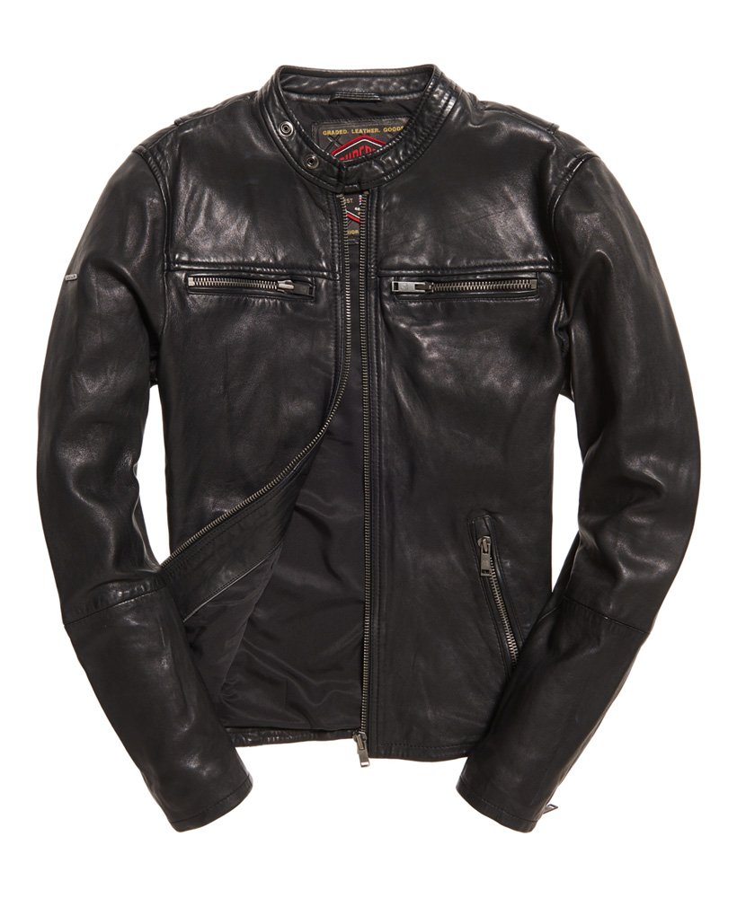 Men's Real Hero Leather Biker Jacket in Black | Superdry CA-EN