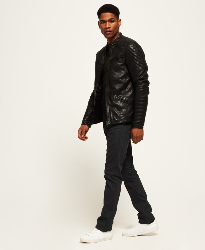 Mens - IE Iconic Leather Racer Jacket in Black | Superdry UK
