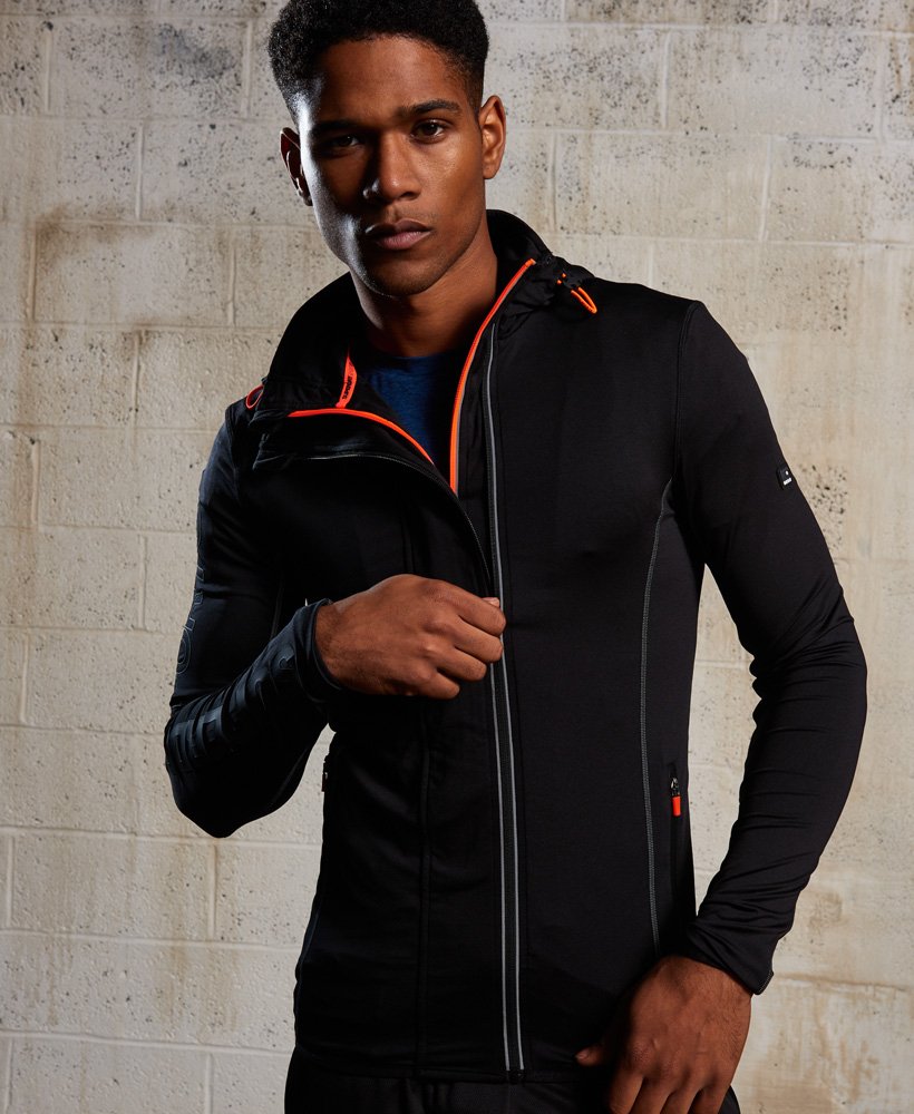 Superdry Sport athletic panel zip hoodie in black