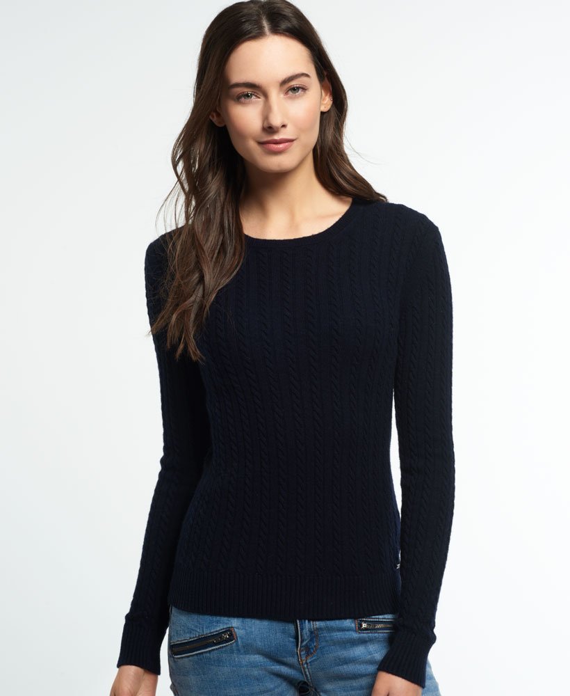 Womens - Luxe Mini Cable Knit Jumper in Rich Navy | Superdry UK
