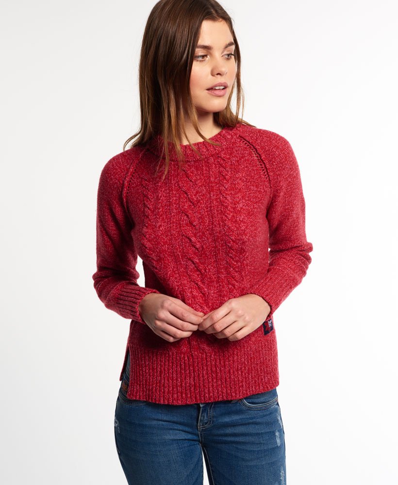 Womens - Cable Crew Jumper in Red ...