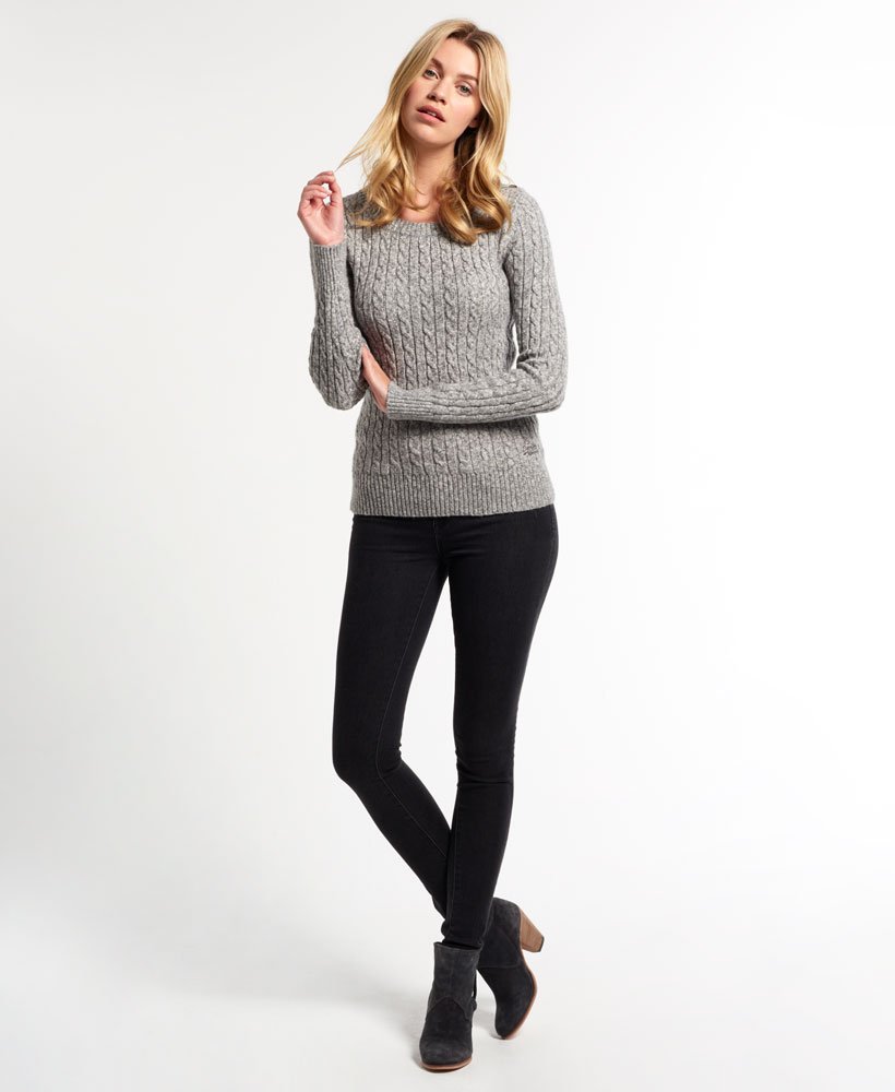 Womens - Croyde Twist Cable Crew Neck Jumper in Charcoal Marl Nep ...