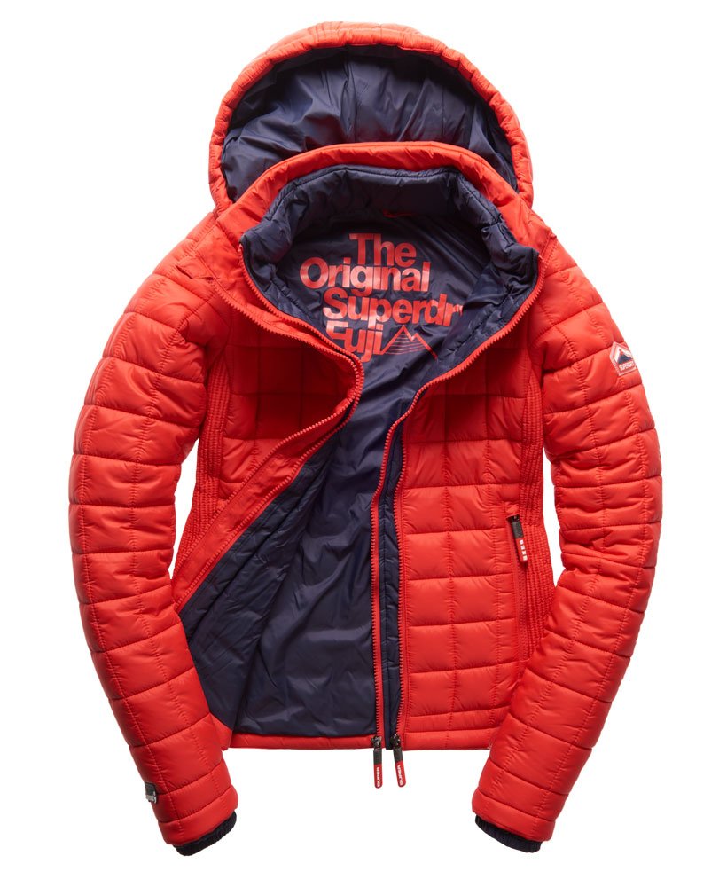 Womens Hooded Box Quilt Fuji Jacket In Bright Red Superdry