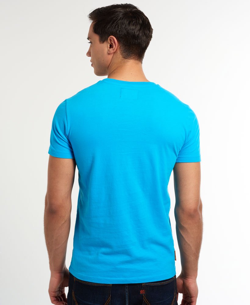Mens - Vintage Embroidery Vee Neck T-shirt in Blue | Superdry UK