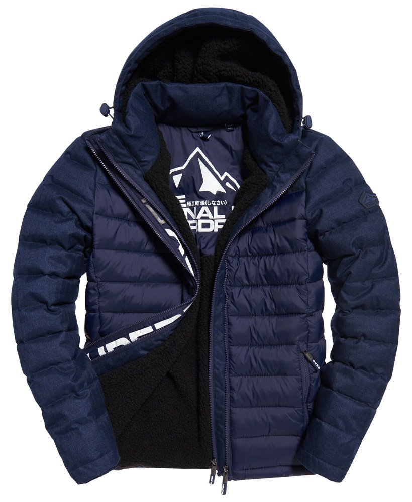 Men's - Fuji Mix Double Zip Hooded Jacket in Navy Herringbone | Superdry UK