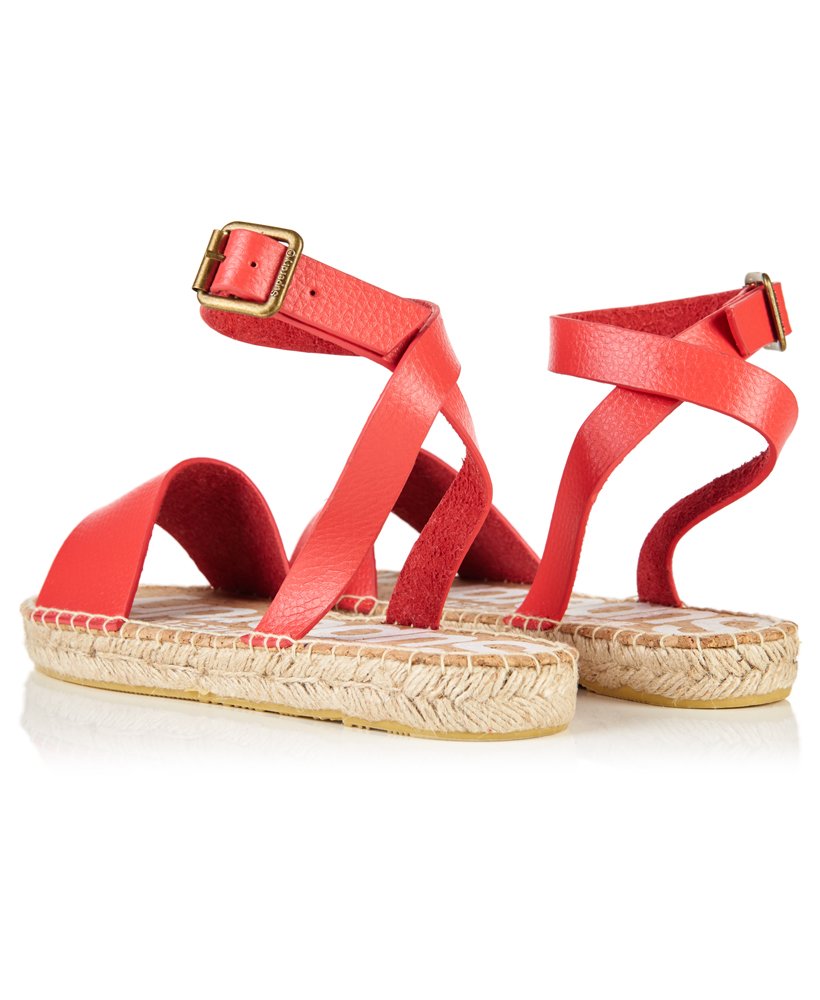 New Womens Superdry Pink Sofia Espadrille Leather Sandals Espadrilles Buckle 