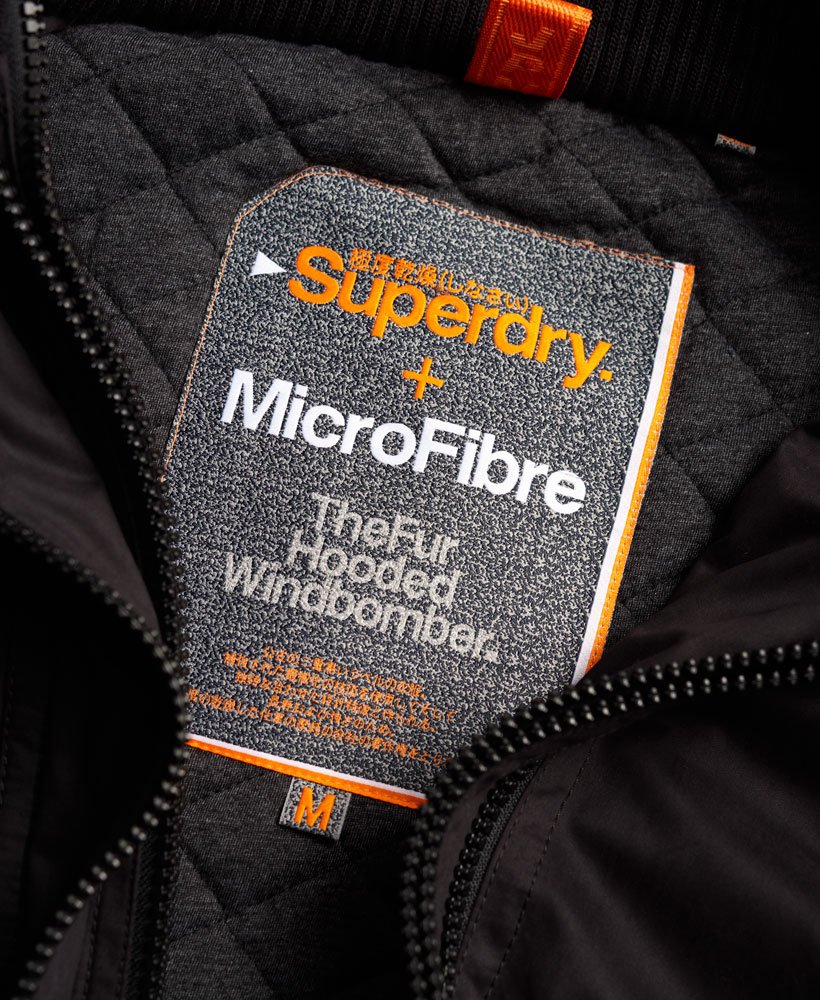 Samuel Mens type Mens - Microfibre Faux Fur Hooded SD-Windbomber Jacket in Black | Superdry