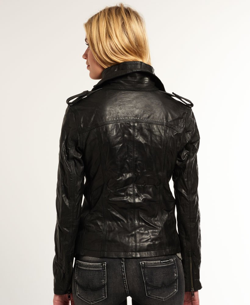 Womens - Megan Flag Slim Leather Jacket in Black | Superdry