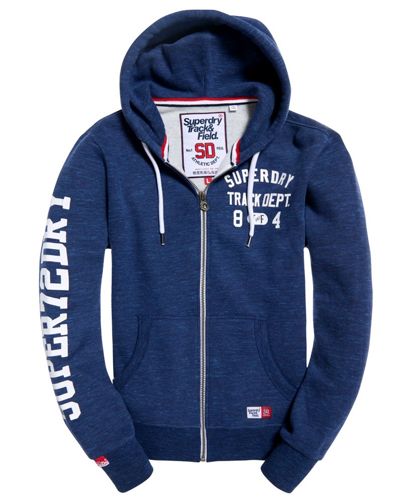Superdry Mens Hoodie Zip Through Hood with Drawcords Ribbed Cuffs in Navy Blue